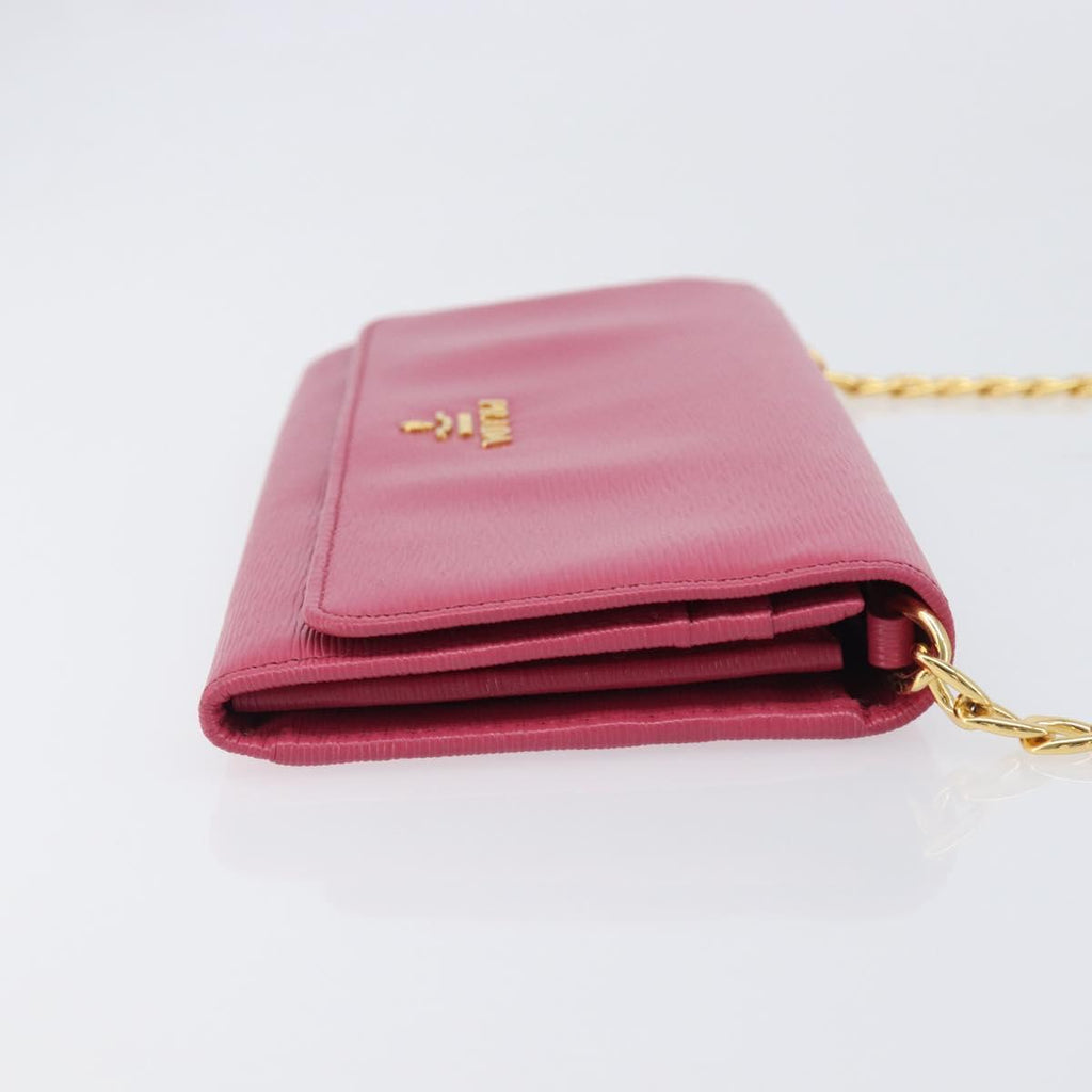 PRADA Chain Shoulder Wallet Leather Pink Gold Tone Auth 209725A