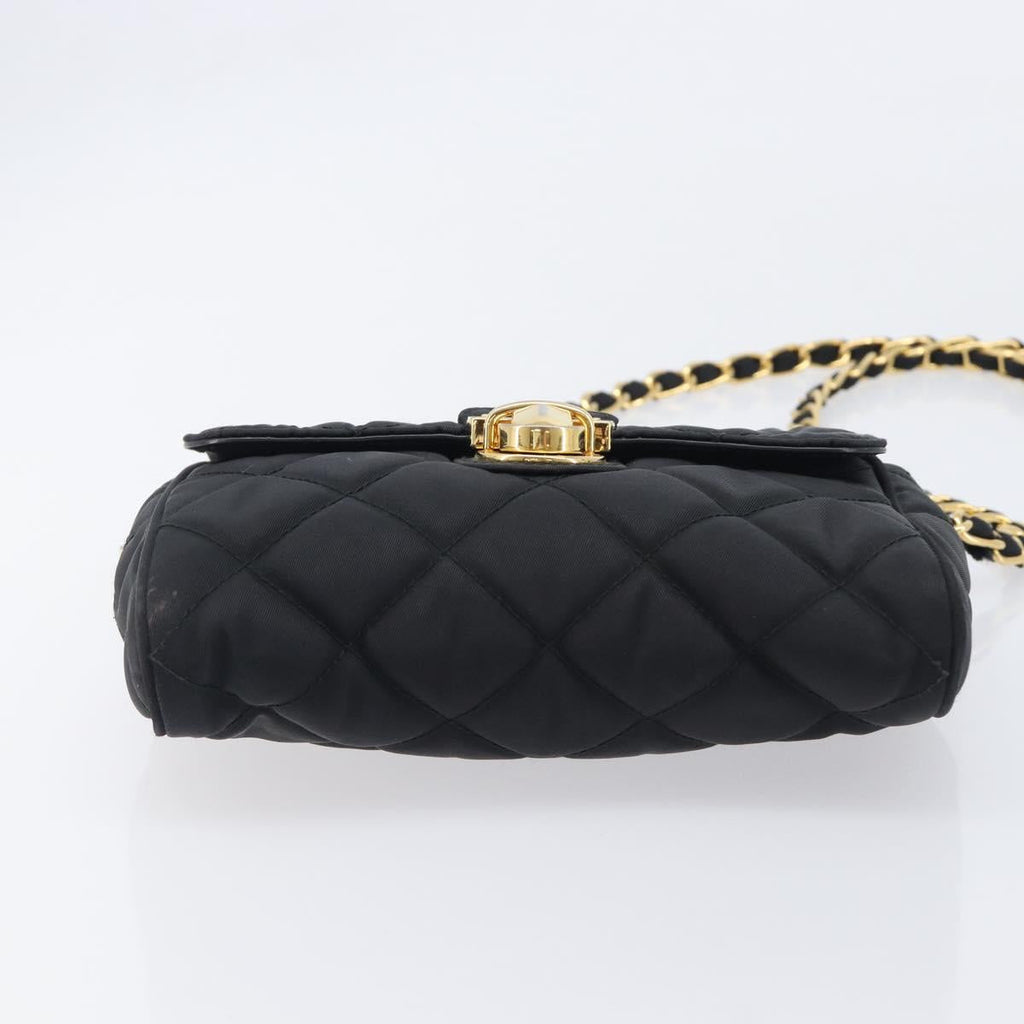 PRADA Chain Shoulder Bag Nylon Black Gold Auth 209862A
