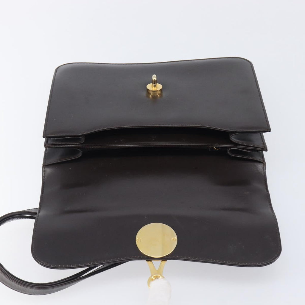 GUCCI Shoulder Bag Leather Brown Gold Auth 209924