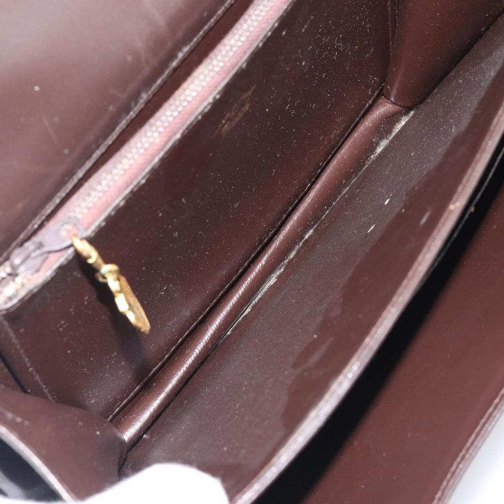 GUCCI Shoulder Bag Leather Brown Gold Auth 209924