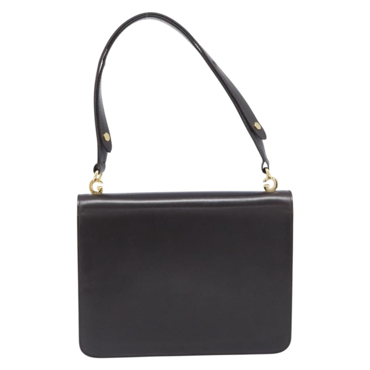 GUCCI Shoulder Bag Leather Brown Gold Auth 209924