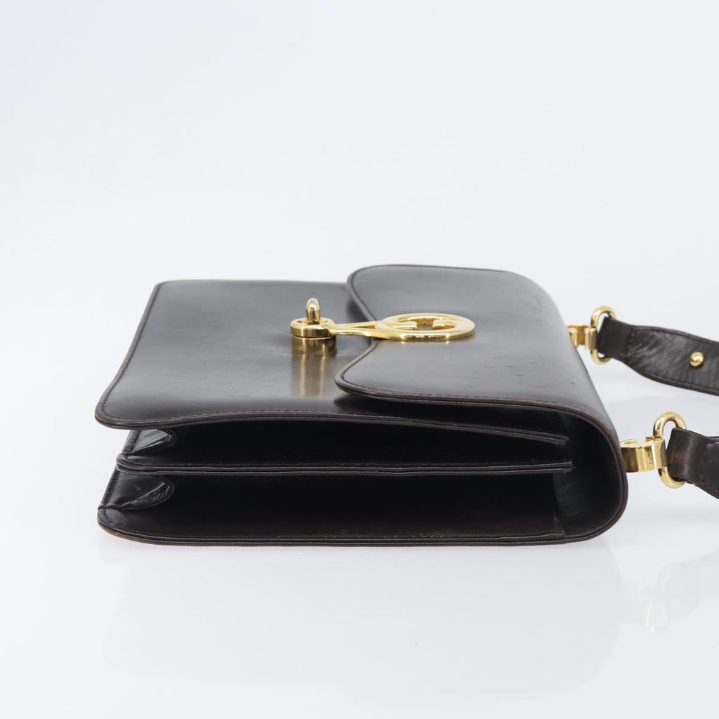 GUCCI Shoulder Bag Leather Brown Gold Auth 209924