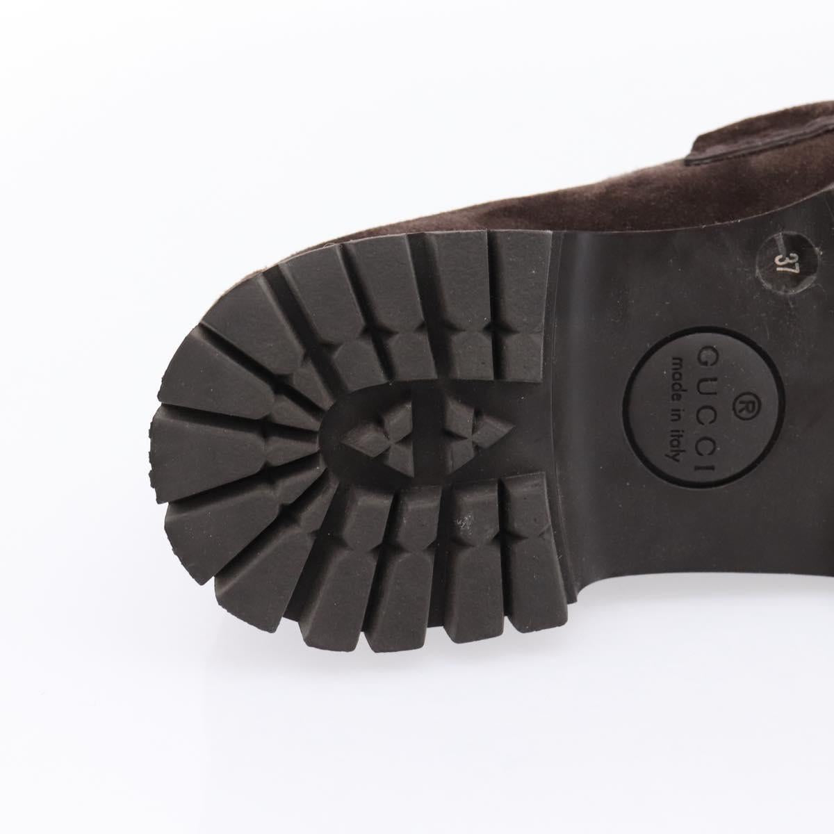 GUCCI Horsebit Loafers Suede 23.5 cm Brown Gold Auth 209950V