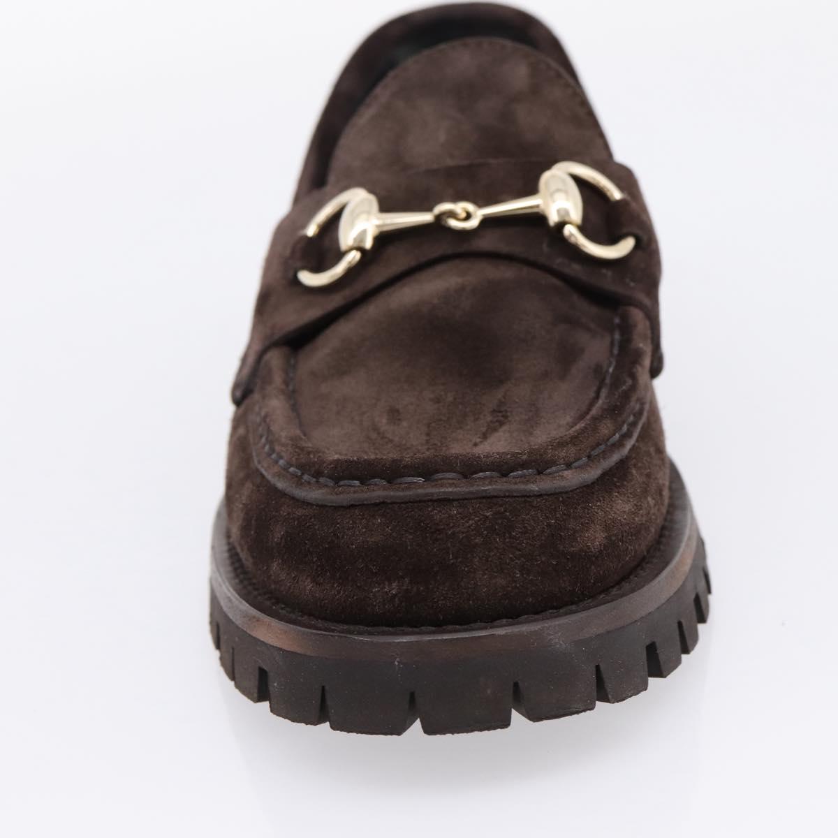 GUCCI Horsebit Loafers Suede 23.5 cm Brown Gold Auth 209950V