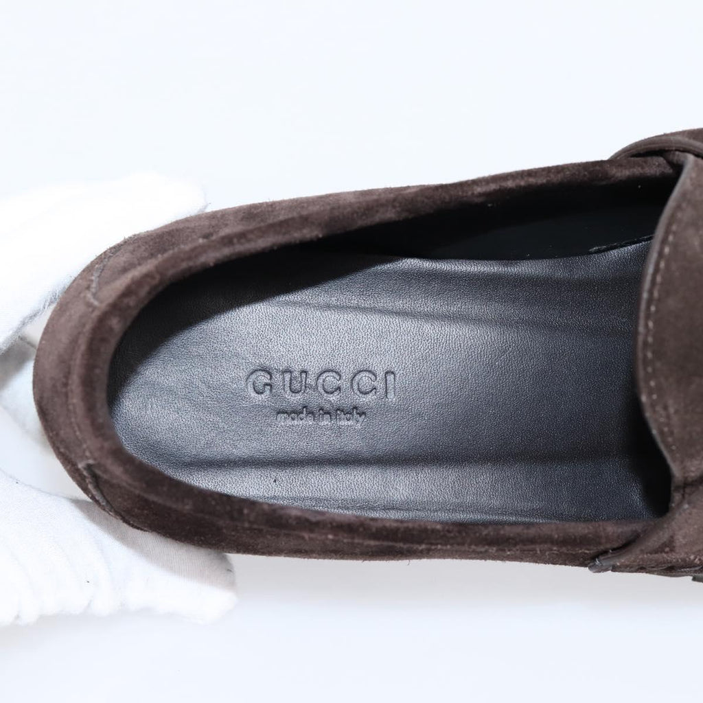 GUCCI Horsebit Loafers Suede 23.5 cm Brown Gold Auth 209950V