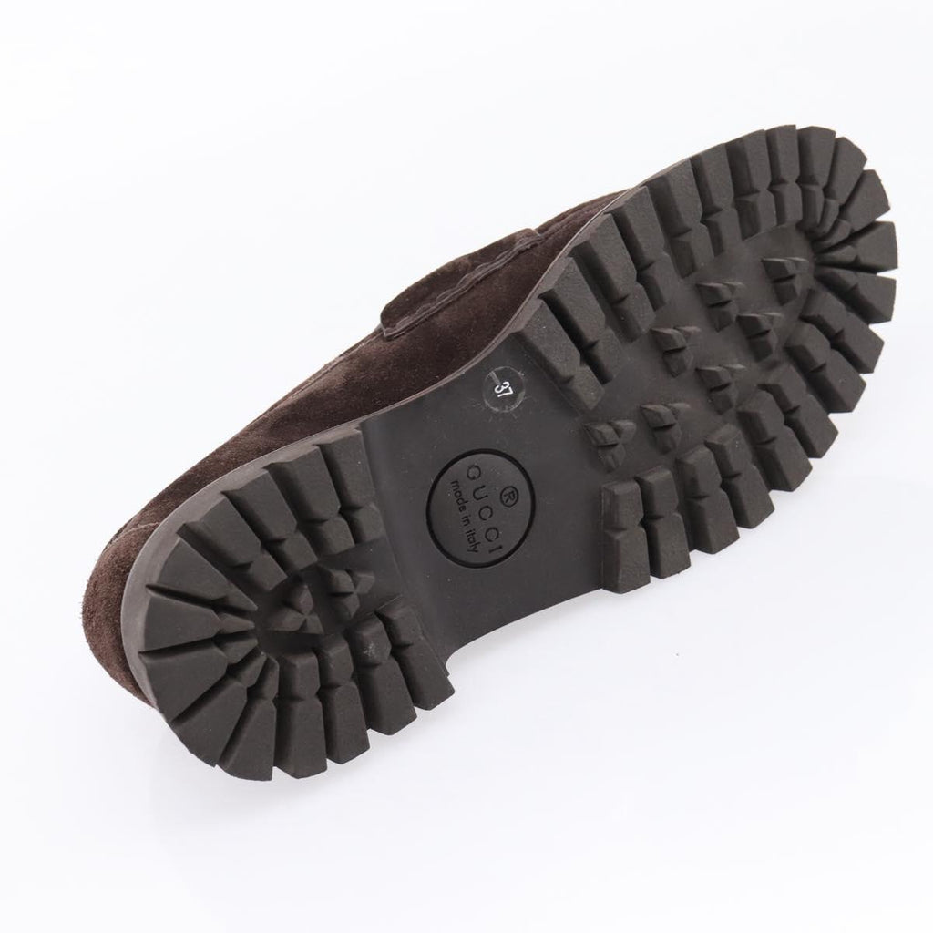 GUCCI Horsebit Loafers Suede 23.5 cm Brown Gold Auth 209950V