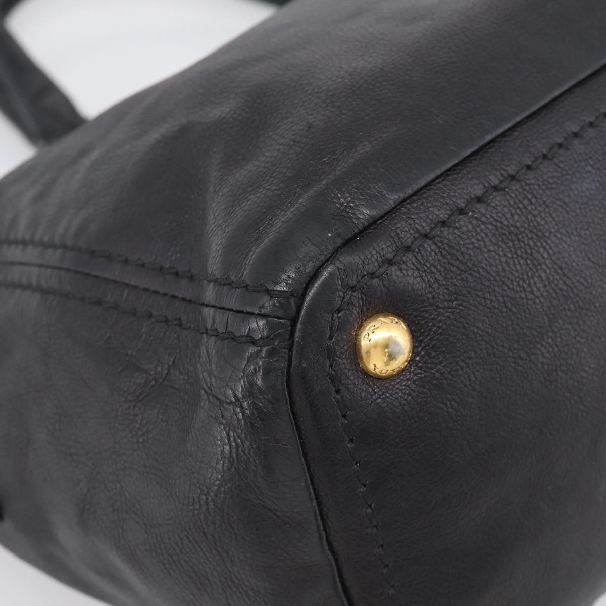PRADA Hand Bag Vittero Dino Leather 2way Black Gold Auth 210036A