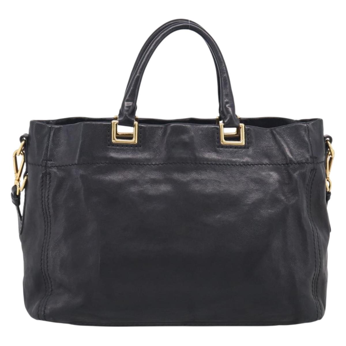 PRADA Hand Bag Vittero Dino Leather 2way Black Gold Auth 210036A