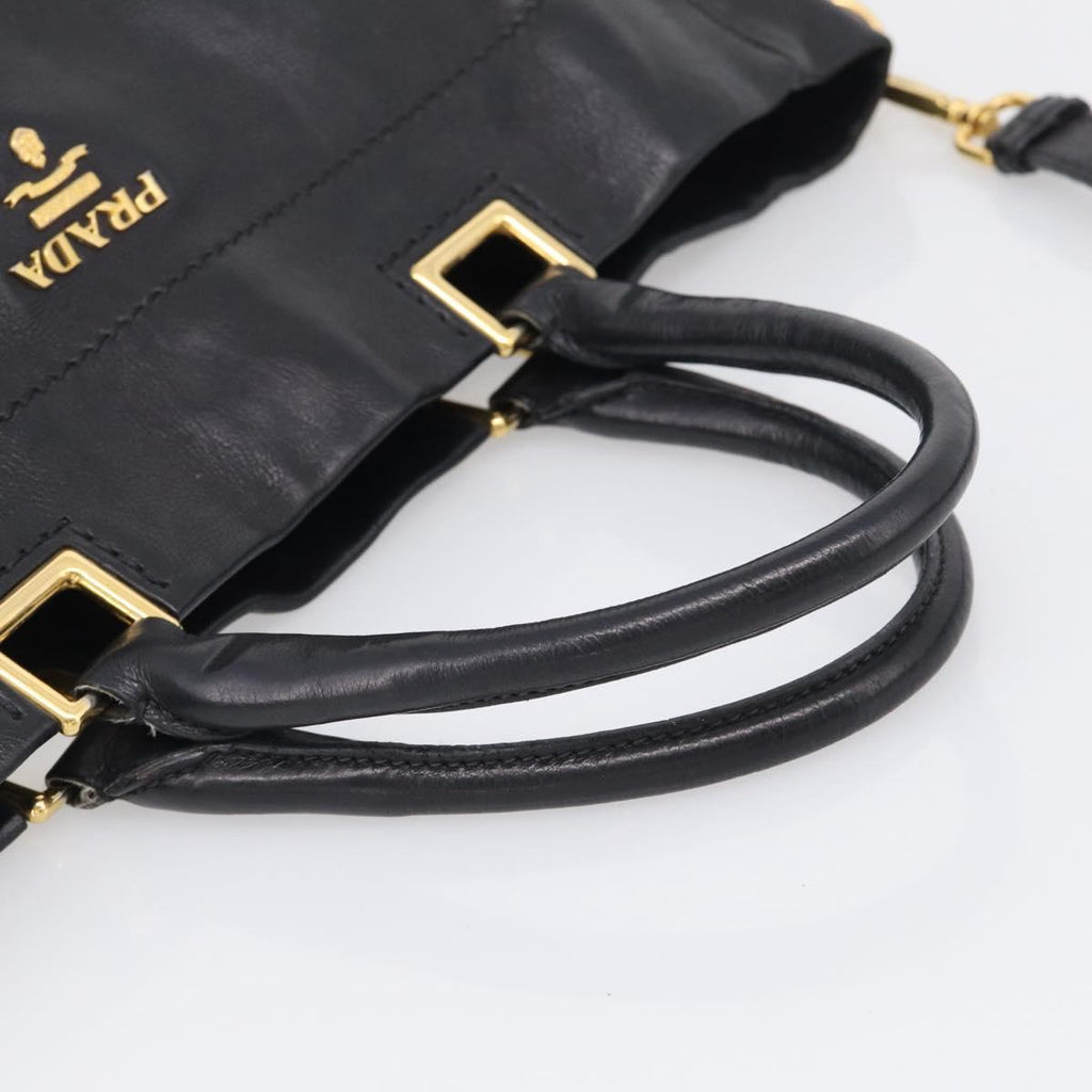 PRADA Hand Bag Vittero Dino Leather 2way Black Gold Auth 210036A