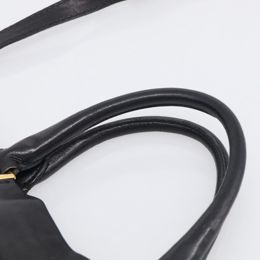 PRADA Hand Bag Vittero Dino Leather 2way Black Gold Auth 210036A