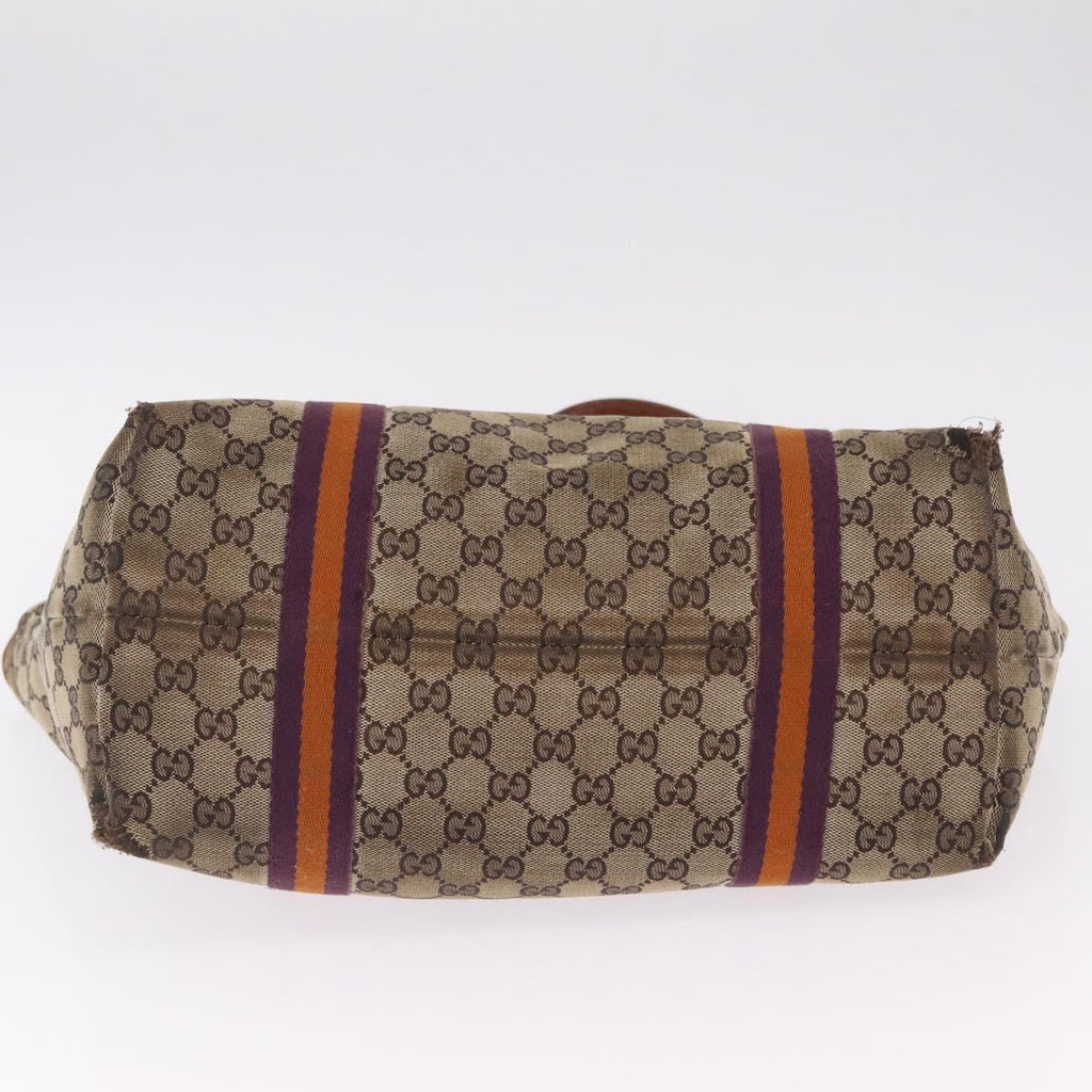 GUCCI GG Canvas Sherry Line Tote Bag Beige Gold 139260 Auth 210127