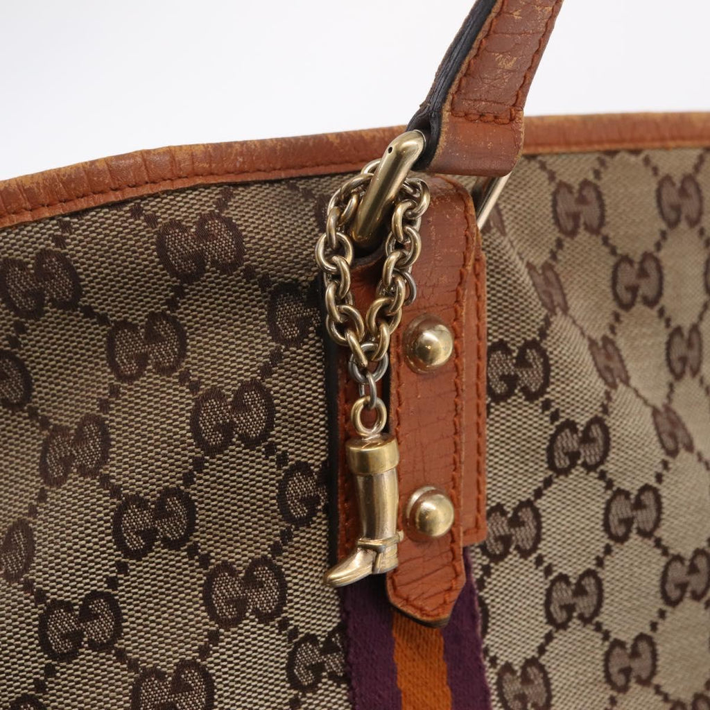 GUCCI GG Canvas Sherry Line Tote Bag Beige Gold 139260 Auth 210127