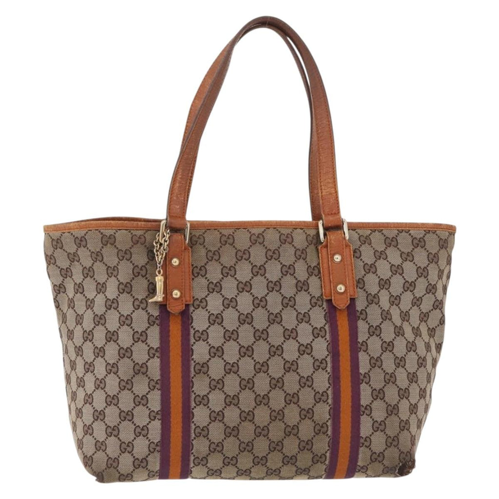 GUCCI GG Canvas Sherry Line Tote Bag Beige Gold 139260 Auth 210127