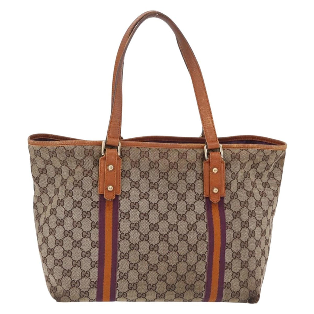 GUCCI GG Canvas Sherry Line Tote Bag Beige Gold 139260 Auth 210127