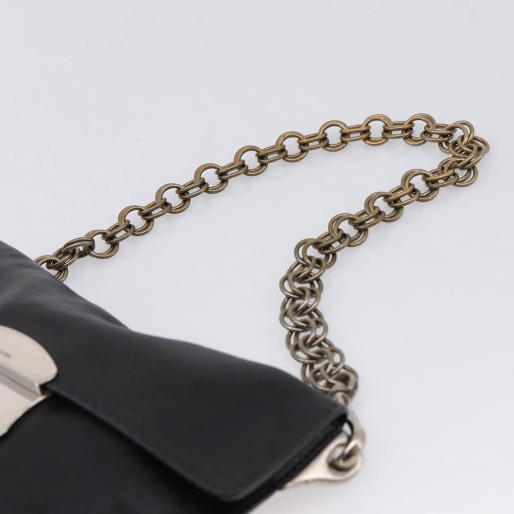 PRADA Chain Shoulder Bag Leather Black Silver Auth 210166A