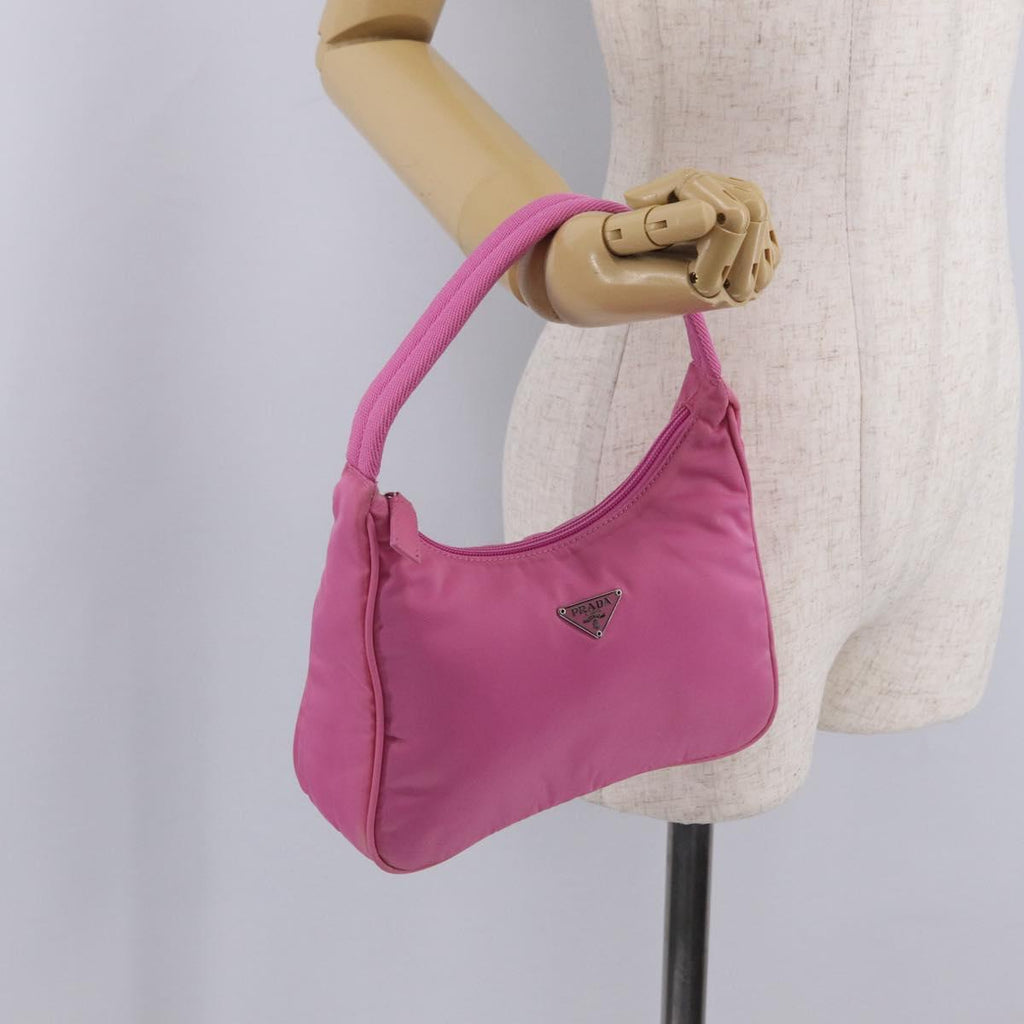 PRADA Hand pouch Hand Bag Nylon Pink Silver Auth 210315A