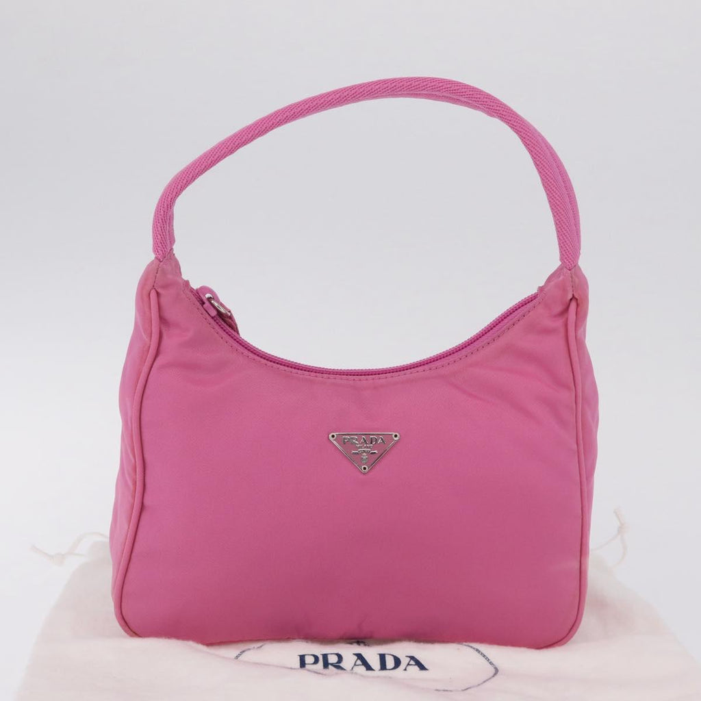 PRADA Hand pouch Hand Bag Nylon Pink Silver Auth 210315A