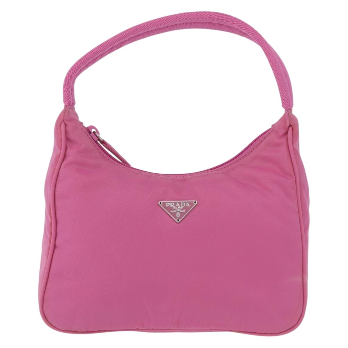 PRADA Hand pouch Hand Bag Nylon Pink Silver Auth 210315A
