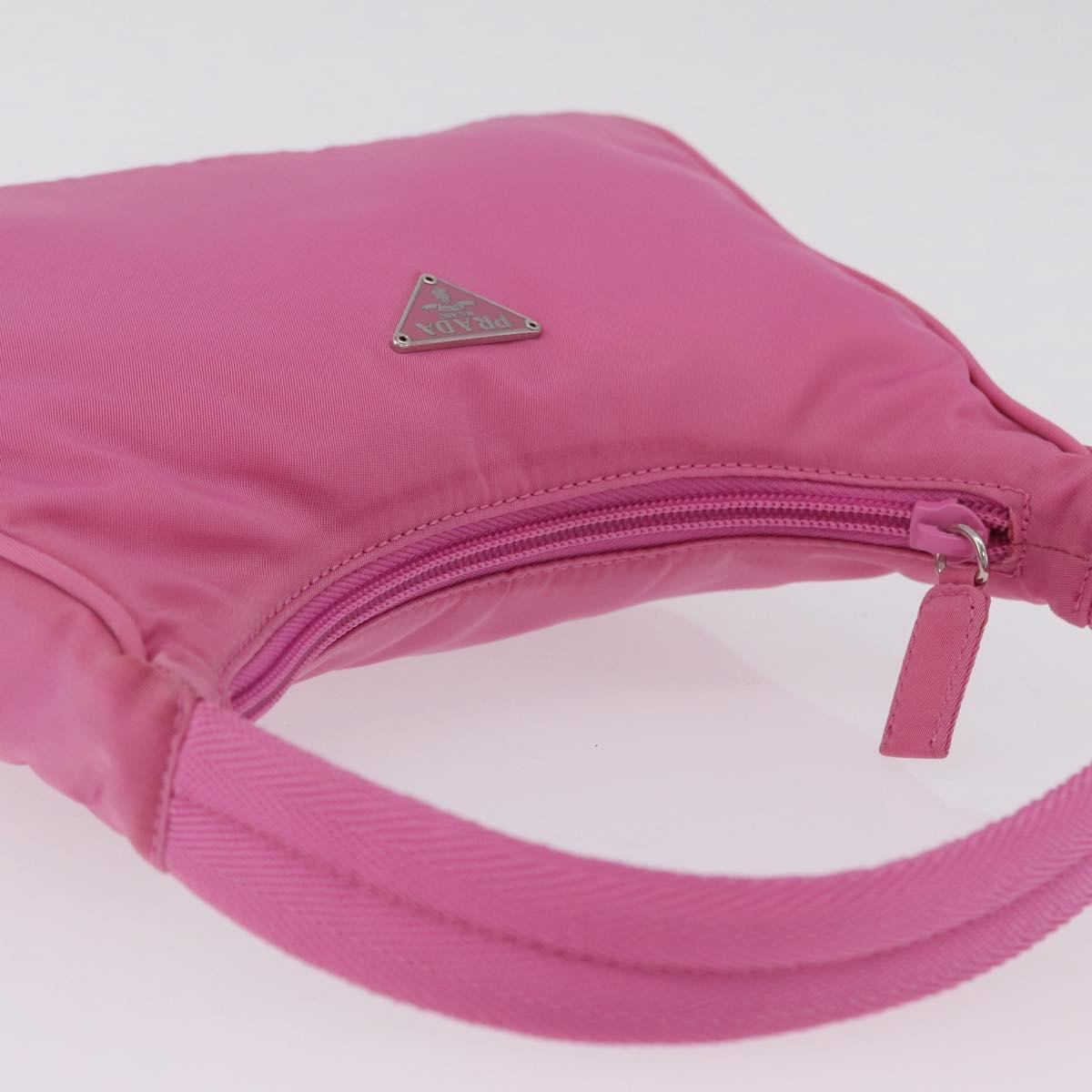 PRADA Hand pouch Hand Bag Nylon Pink Silver Auth 210315A