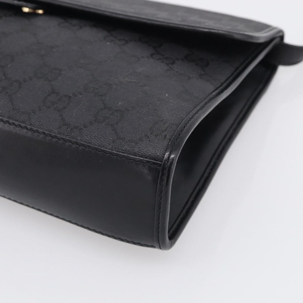 GUCCI GG Canvas Shoulder Bag Black Gold 004 49 0195 Auth 210635
