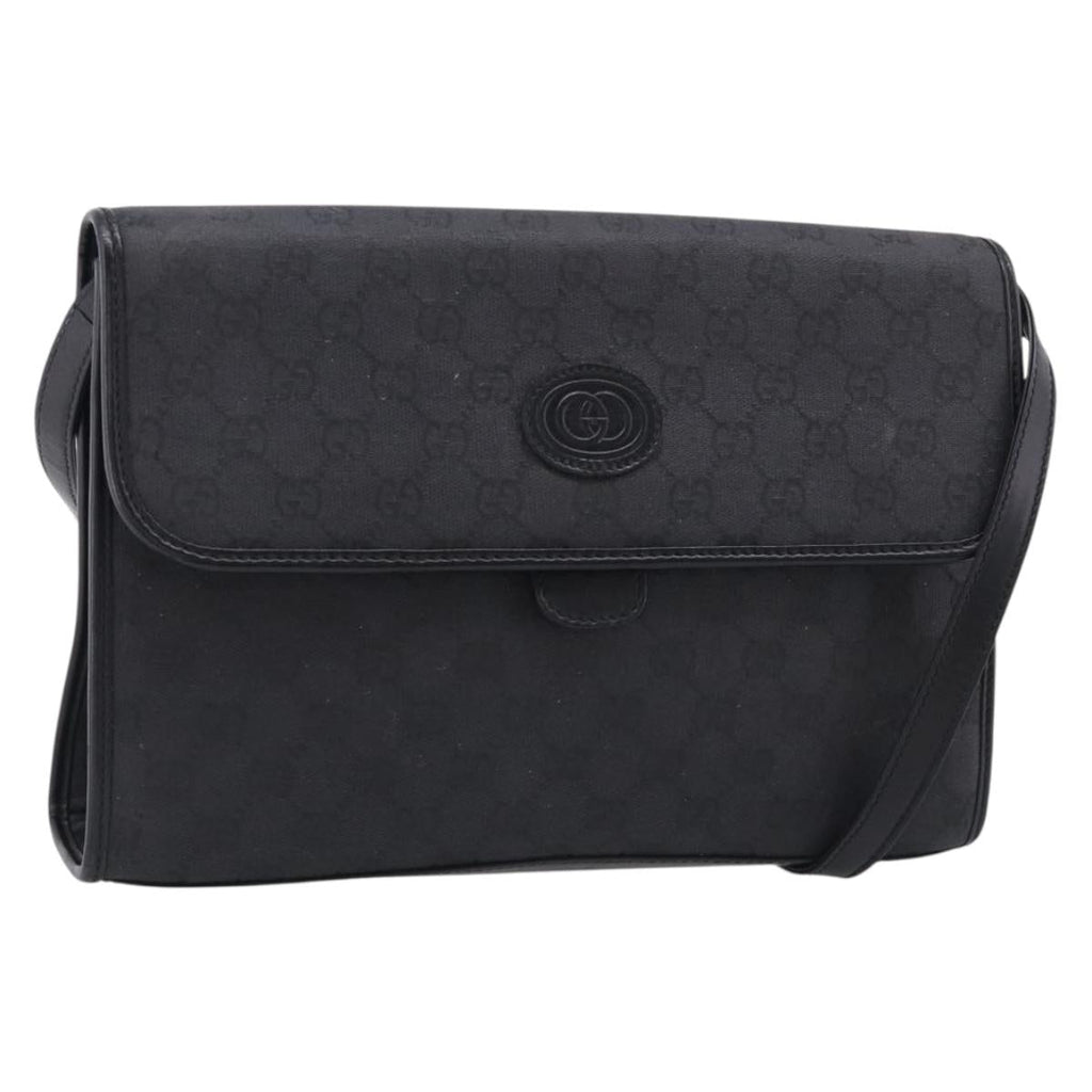 GUCCI GG Canvas Shoulder Bag Black Gold 004 49 0195 Auth 210635