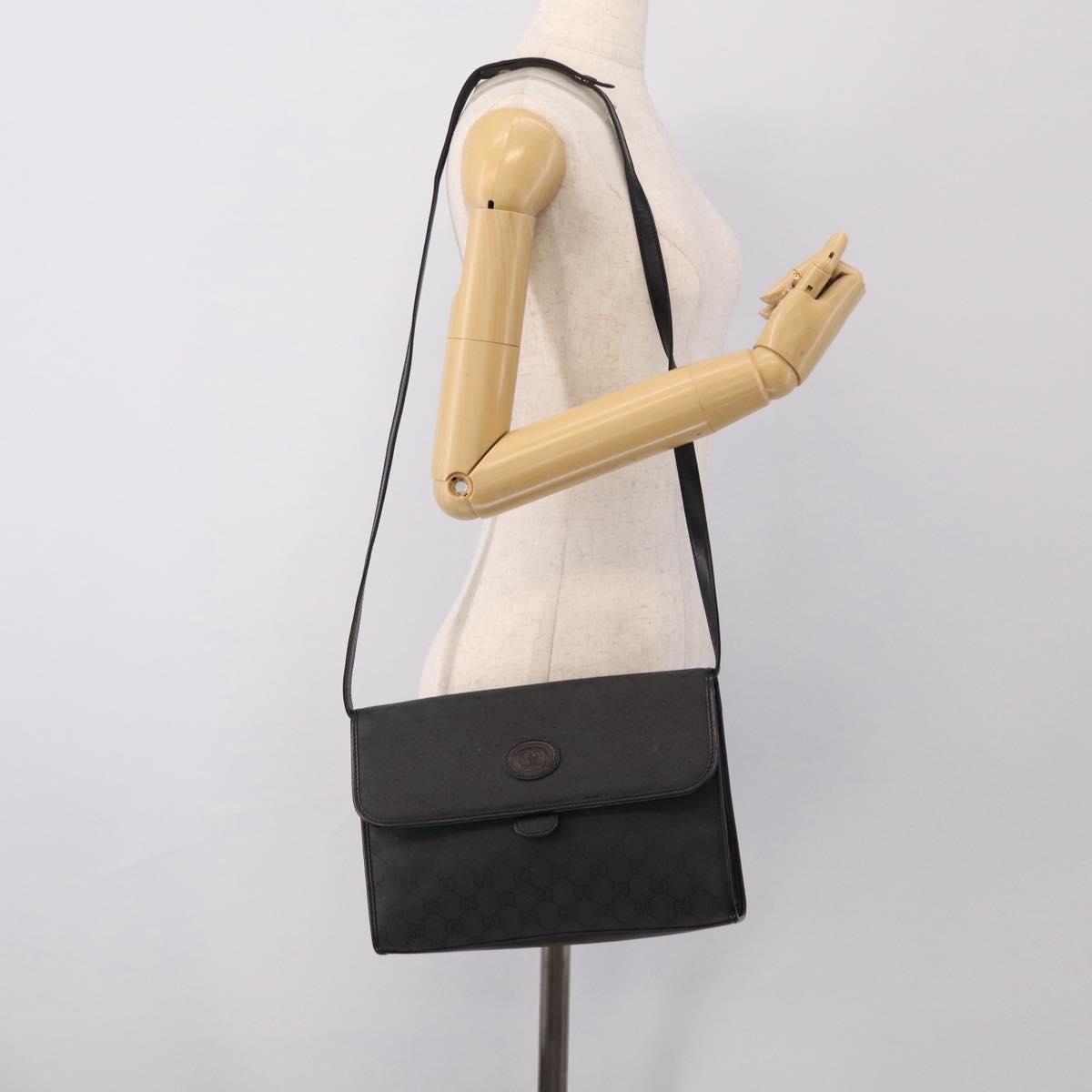 GUCCI GG Canvas Shoulder Bag Black Gold 004 49 0195 Auth 210635