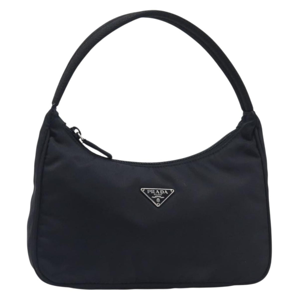 PRADA Hand Pouch Nylon Black Silver Auth 210726V