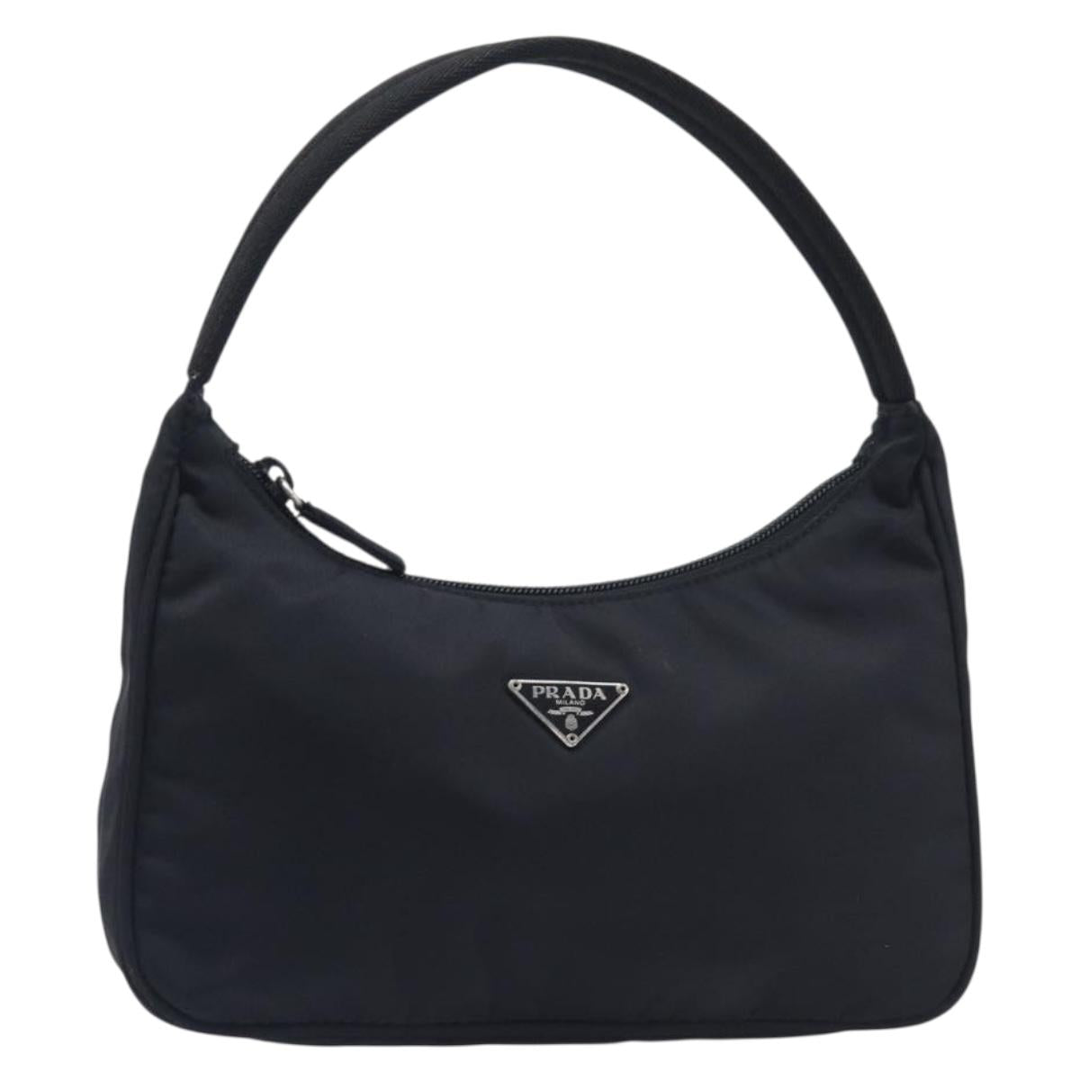 PRADA Hand Pouch Nylon Black Silver Auth 210726V