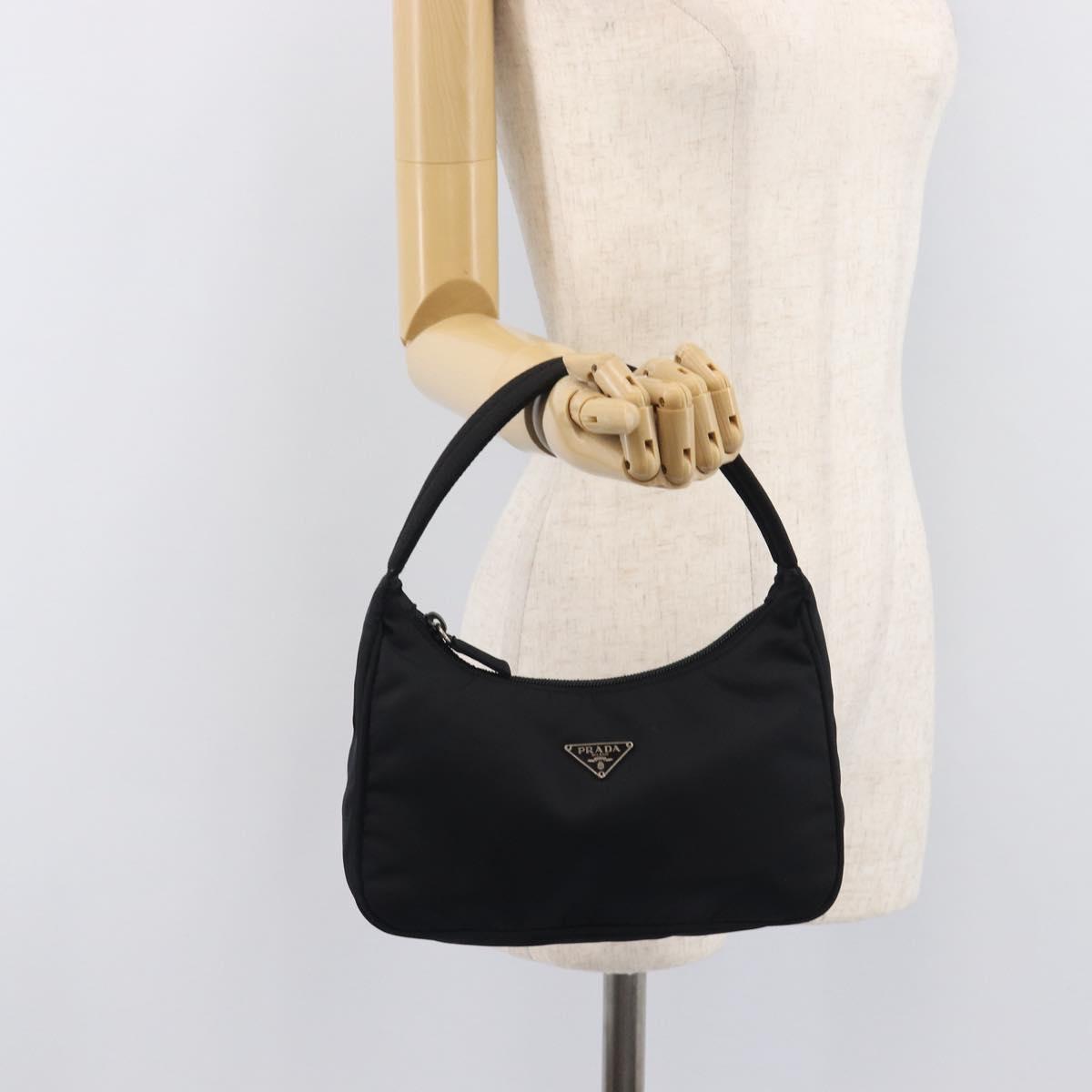 PRADA Hand Pouch Nylon Black Silver Auth 210726V