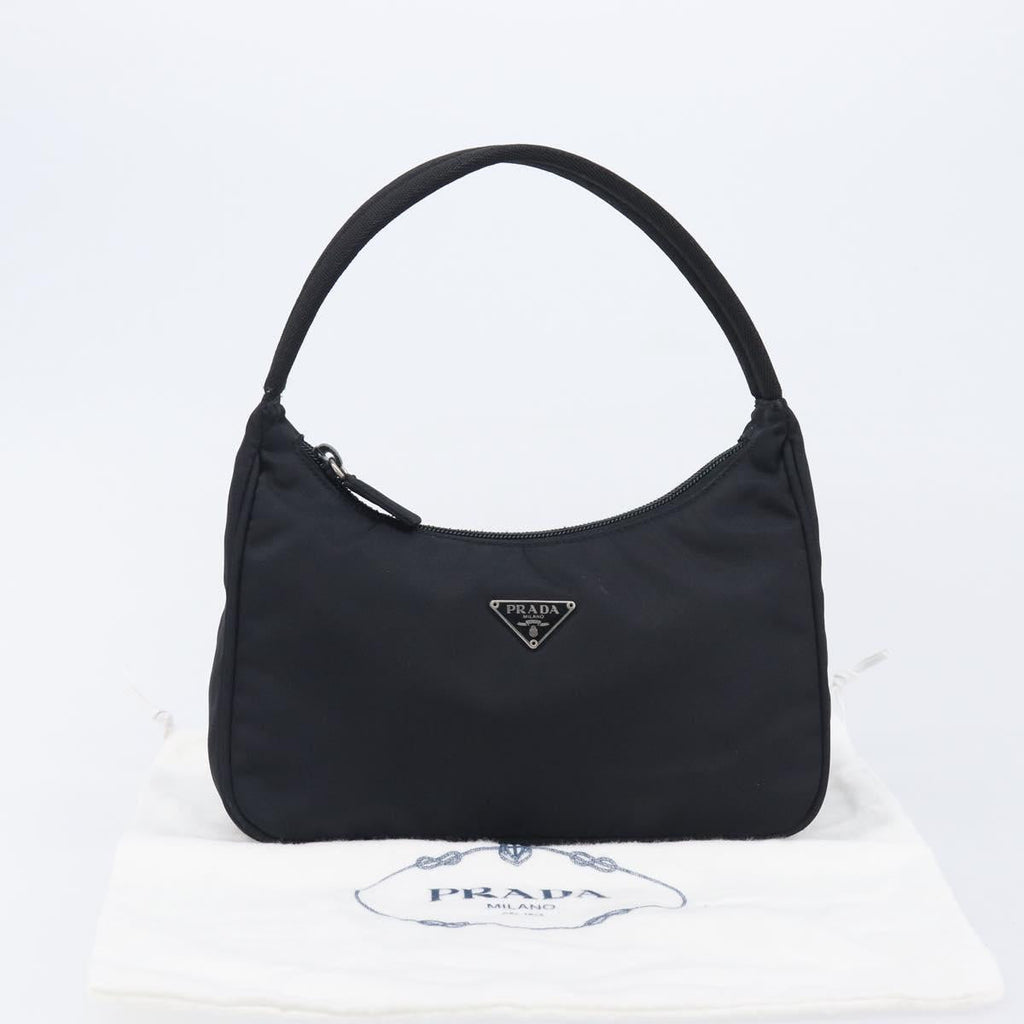 PRADA Hand Pouch Nylon Black Silver Auth 210726V