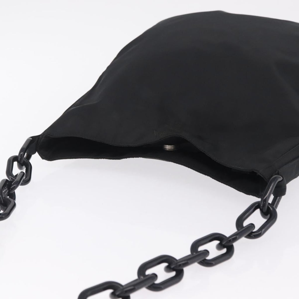 PRADA Plastic Chain Shoulder Bag Nylon Black Silver Auth 210743A