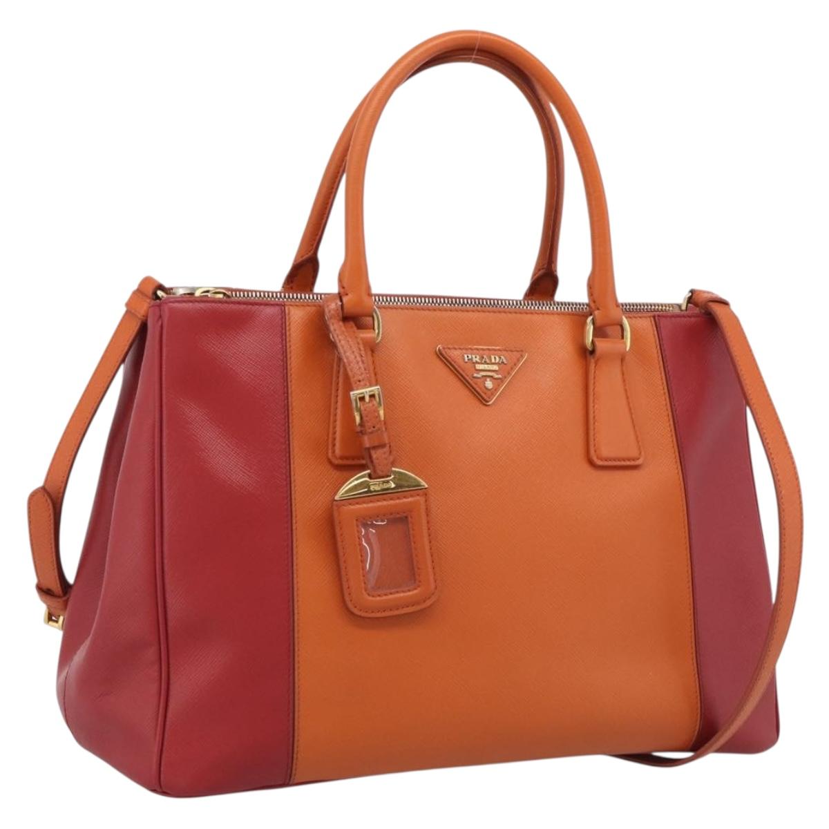 PRADA Galleria Hand Bag Saffiano 2way Orange Gold Auth 210749V