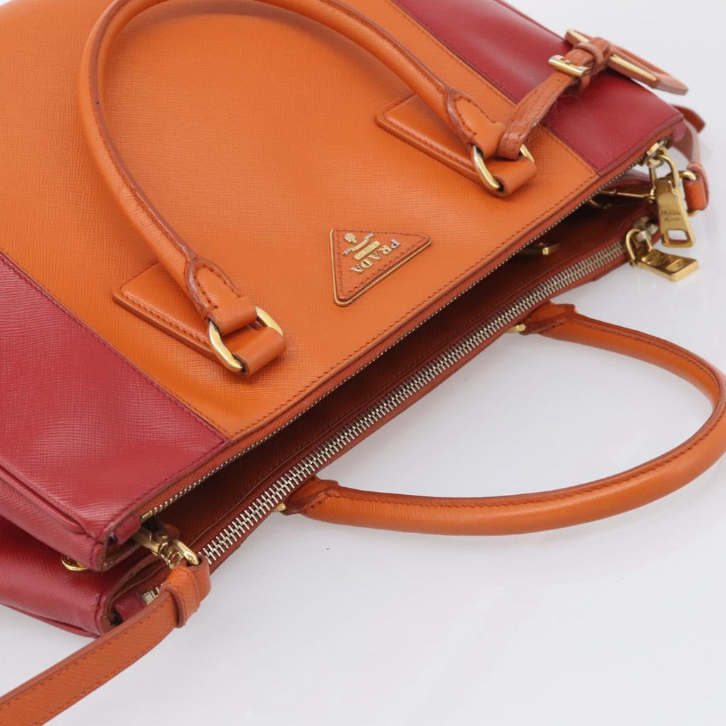 PRADA Galleria Hand Bag Saffiano 2way Orange Gold Auth 210749V