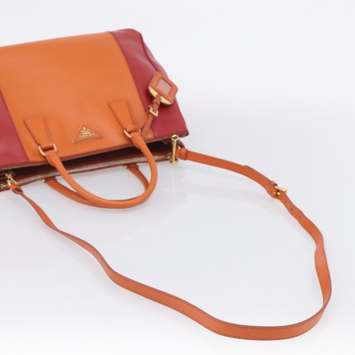 PRADA Galleria Hand Bag Saffiano 2way Orange Gold Auth 210749V