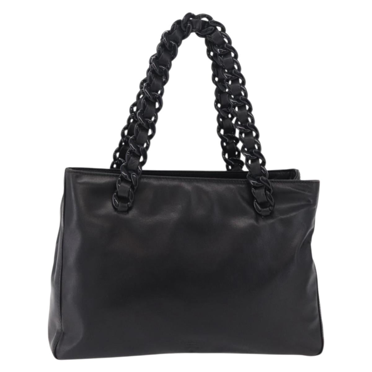 PRADA Chain Shoulder Tote Bag Leather Black Auth 211021A