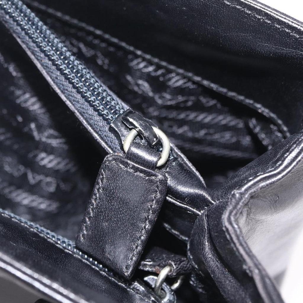 PRADA Chain Shoulder Tote Bag Leather Black Auth 211021A