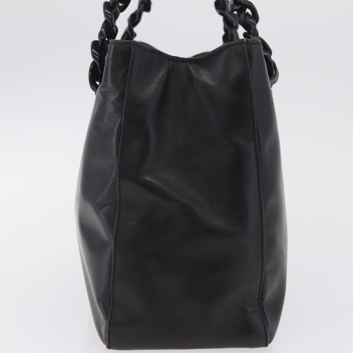 PRADA Chain Shoulder Tote Bag Leather Black Auth 211021A