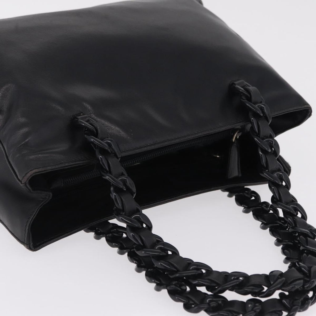 PRADA Chain Shoulder Tote Bag Leather Black Auth 211021A