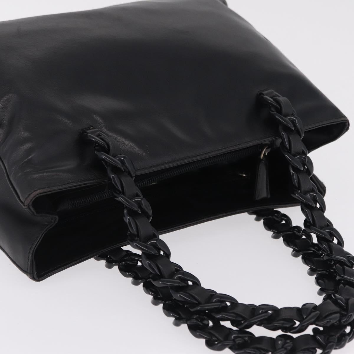 PRADA Chain Shoulder Tote Bag Leather Black Auth 211021A