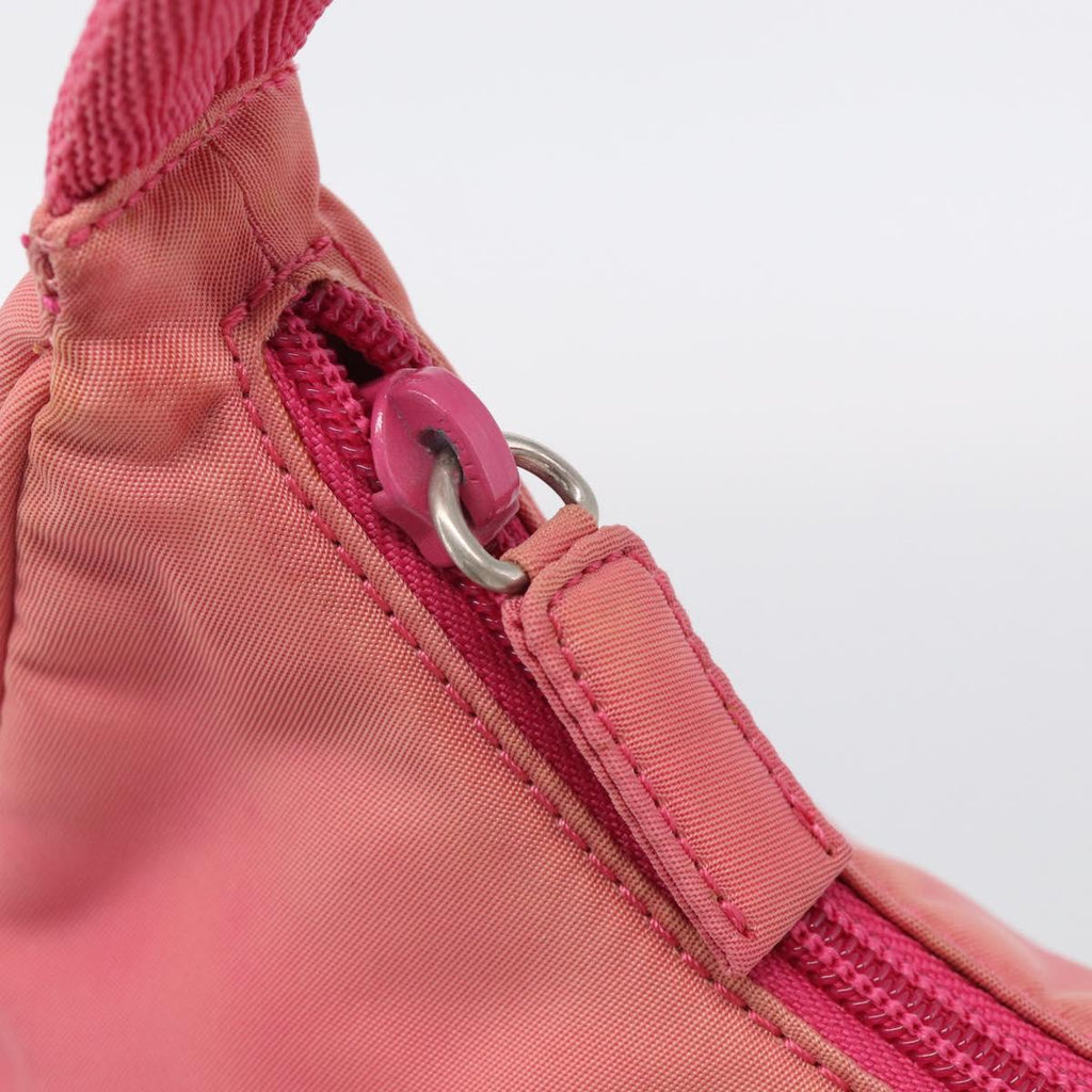 PRADA Hand Pouch Hand Bag Nylon Pink Silver Auth 213002