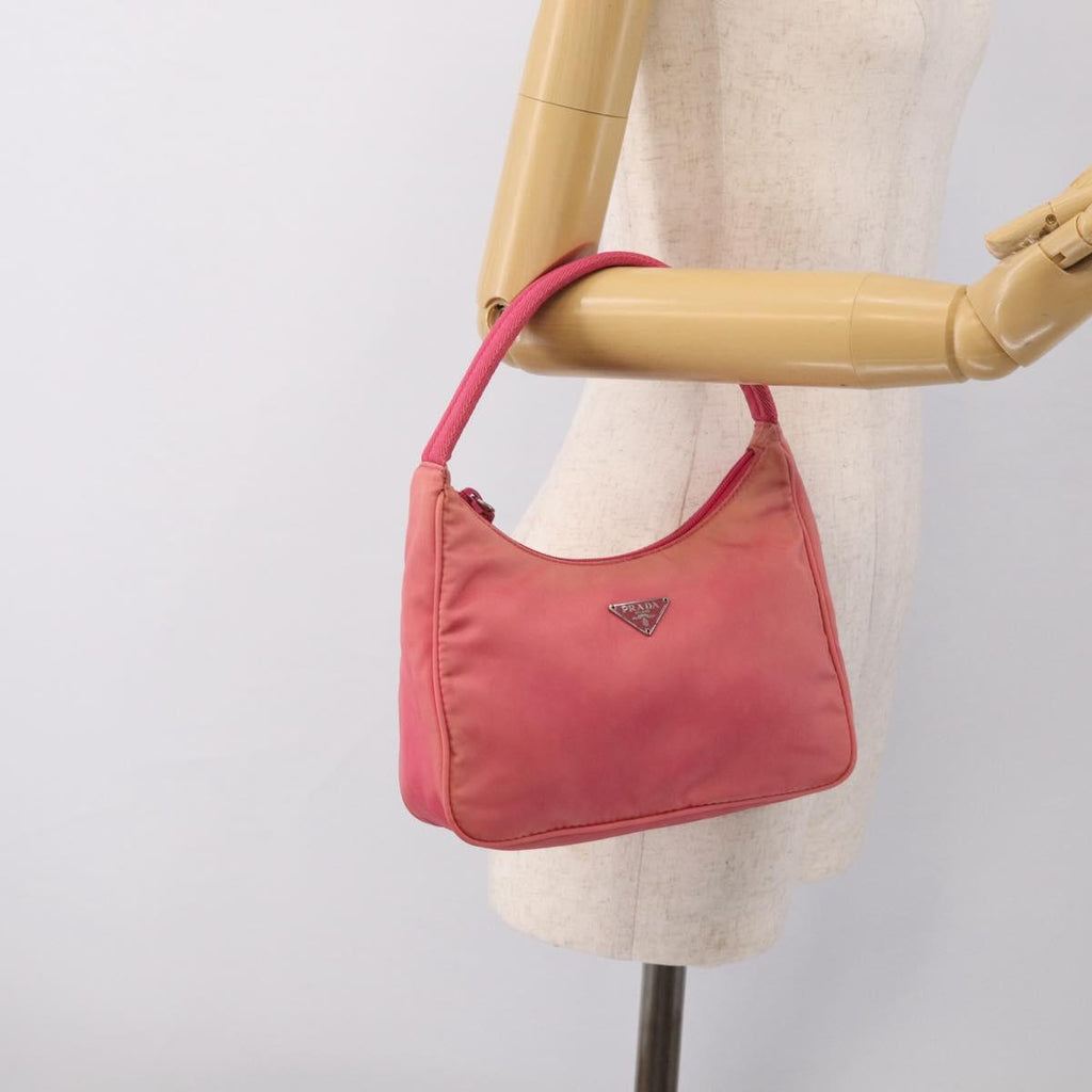 PRADA Hand Pouch Hand Bag Nylon Pink Silver Auth 213002
