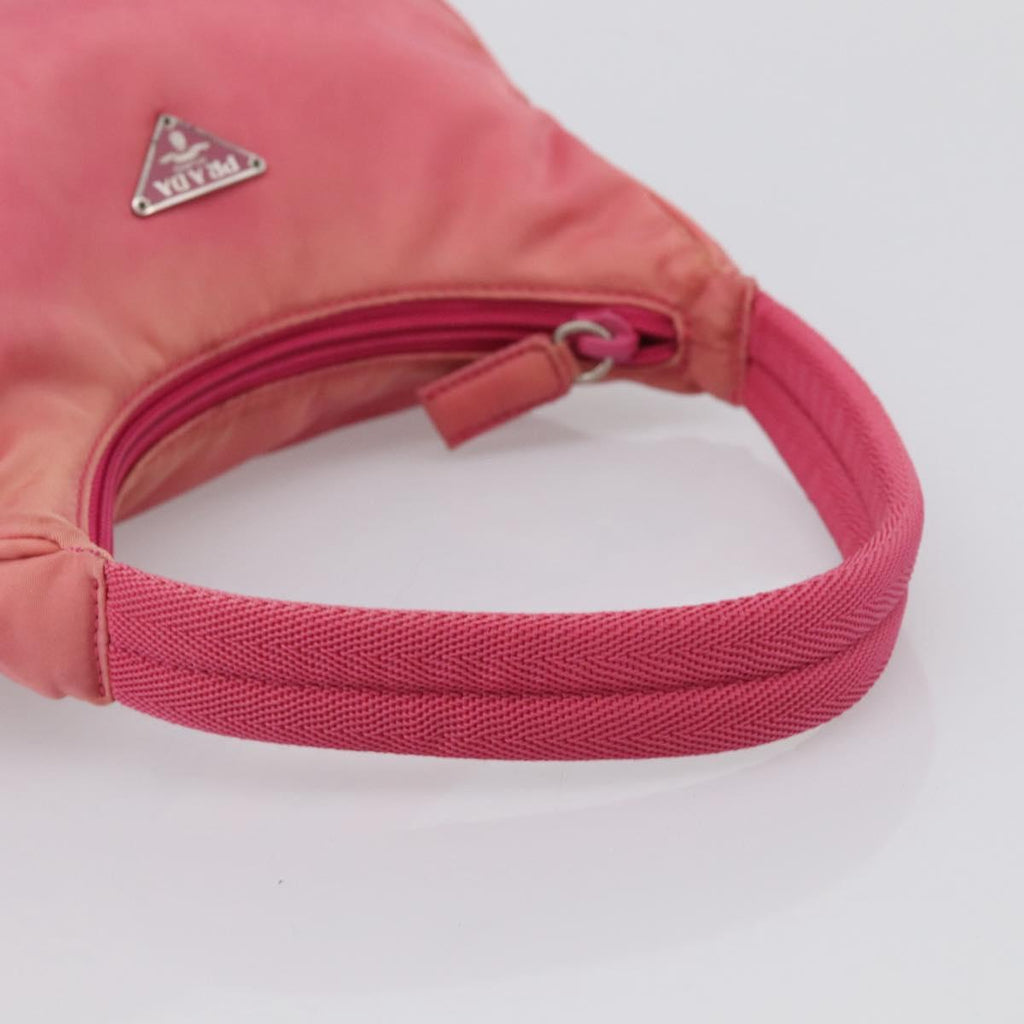 PRADA Hand Pouch Hand Bag Nylon Pink Silver Auth 213002