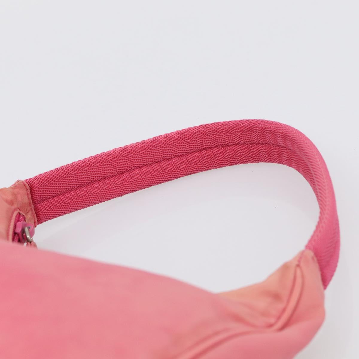 PRADA Hand Pouch Hand Bag Nylon Pink Silver Auth 213002