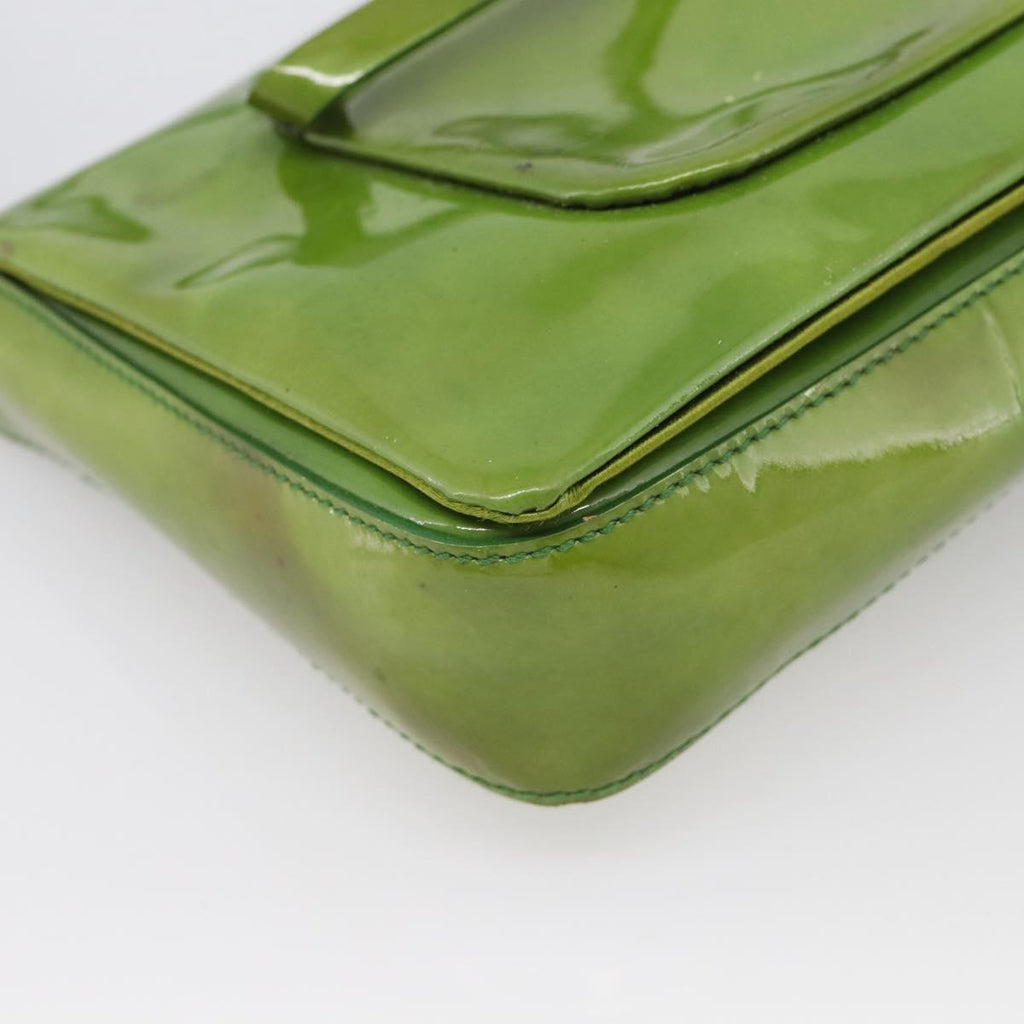 PRADA Shoulder Bag Patent leather Green Silver Auth 213055