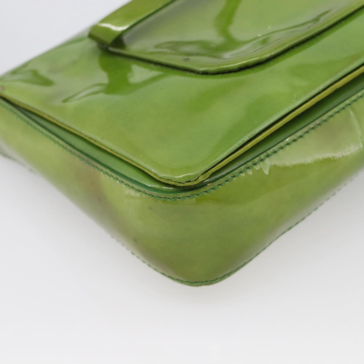 PRADA Shoulder Bag Patent leather Green Silver Auth 213055