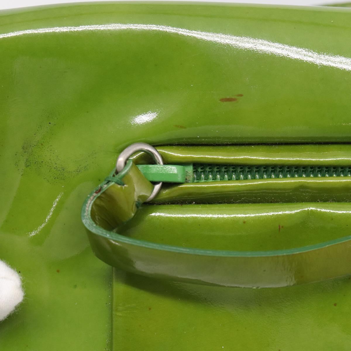 PRADA Shoulder Bag Patent leather Green Silver Auth 213055
