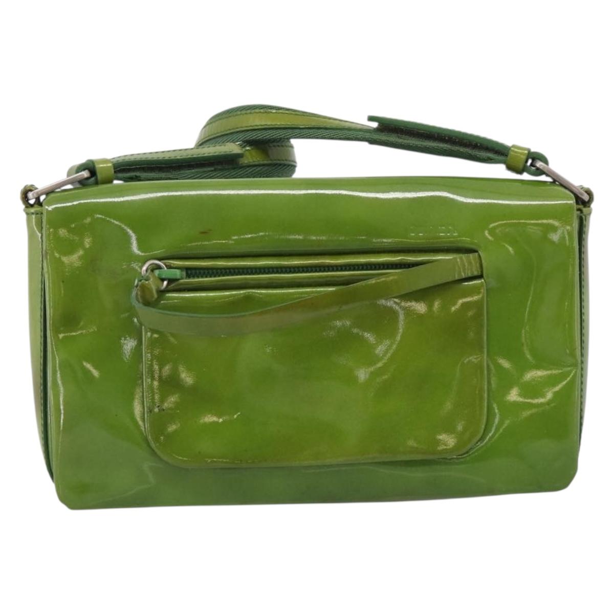 PRADA Shoulder Bag Patent leather Green Silver Auth 213055