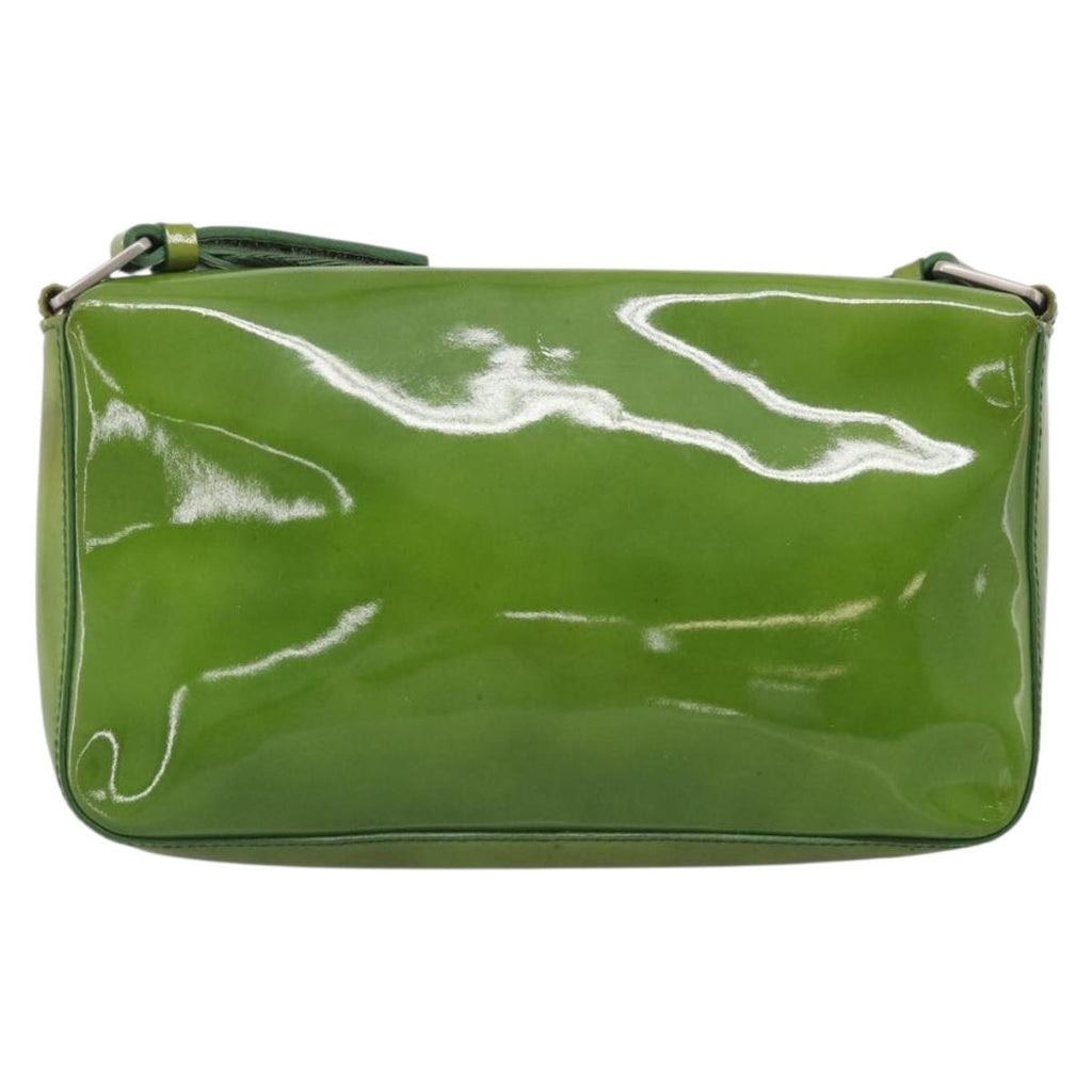 PRADA Shoulder Bag Patent leather Green Silver Auth 213055