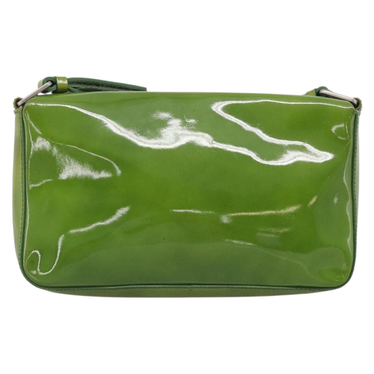 PRADA Shoulder Bag Patent leather Green Silver Auth 213055