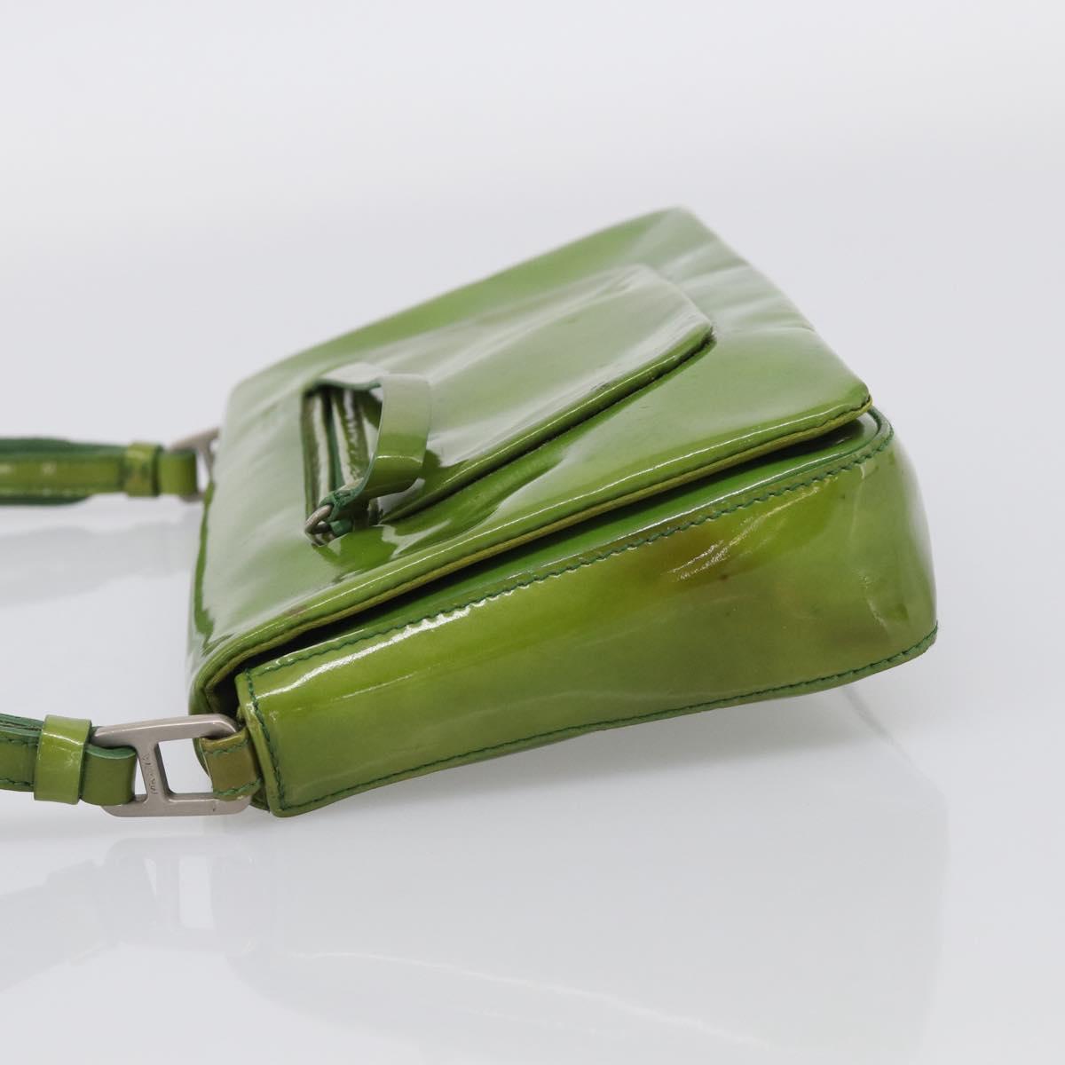 PRADA Shoulder Bag Patent leather Green Silver Auth 213055
